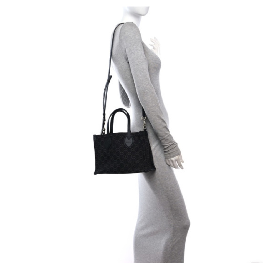 Authentic NEW Gucci Black Denim Ophidia GG Small Tote Bag
